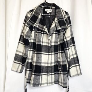 AVA & VIV Plaid Black White Flannel Button Fly Front Women's Coat XL Lined